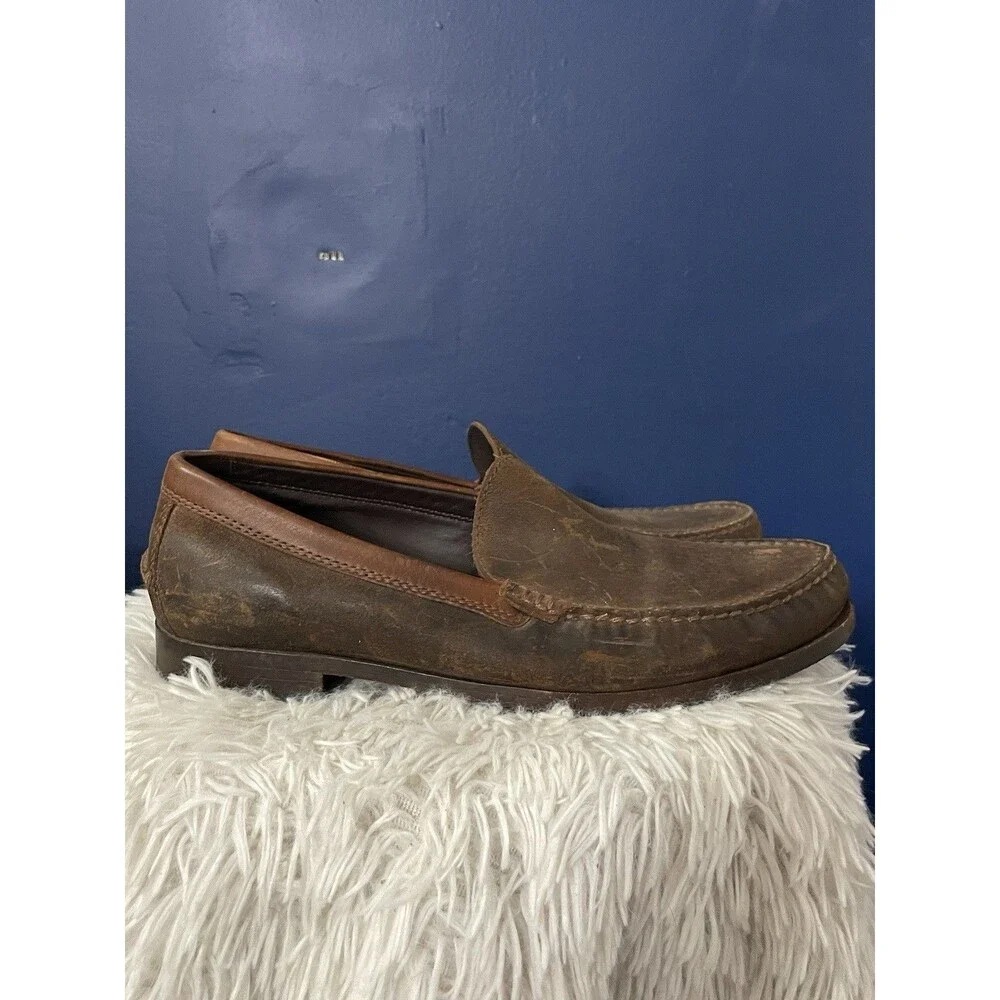 Trask Loafers Mens Size 10.5 Brown Waxed  Leather Shoes Slip On